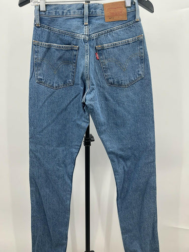 Levis 501 Jeans Womens Heavy Distressed Ripped Knee Medium Wash Blue W24 L28 Levi's
