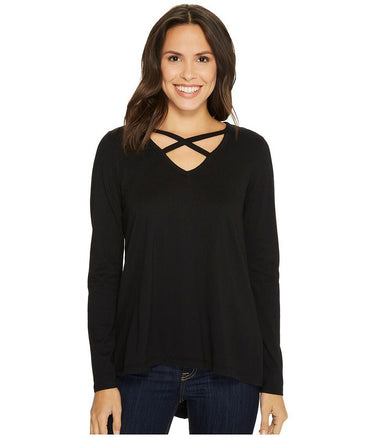 Mod-o-doc Deluxe Jersey Crisscross V-Neck Tee (Black) Women's T Shirt SIZE XS