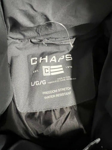 Chaps Puffer Jacket Mens Gray Hooded Water Resistant Freedom Stretch Winter L Chaps