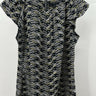 Banana Republic Top Womens Flutter Sleeve Blouse Geometric Black White Yellow PM Banana Republic