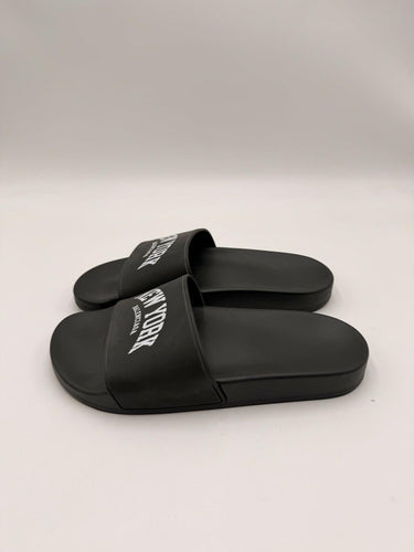 Women’s Balenciaga Cities New York Pool Slides Black Rubber Size 39