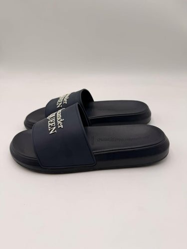 Alexander McQueen Womens Logo Pool Rubber Slides Sandals Navy Size 38 M Alexander McQueen