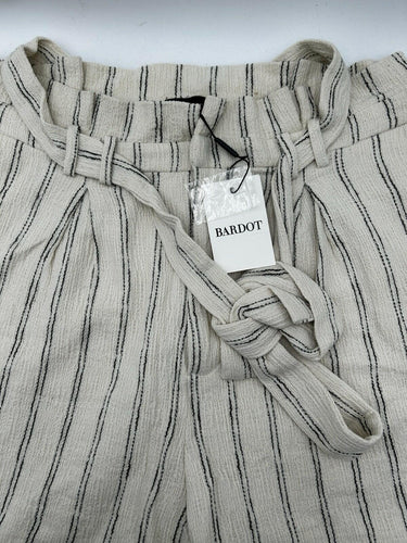 Bardot The Stripe Paperbag Woman’s Shorts Ecru Stripped Belted Waist Size 12/XL