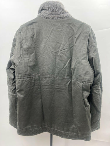 Brothers and Sons Mens Olive Canvas Work Jacket Sherpa Lined Snap Button Size L Sherpa