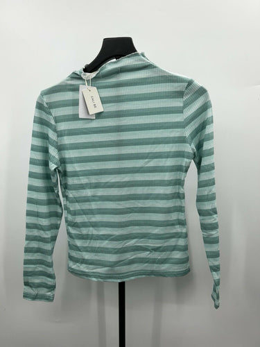 Cali Be teal and green striped ribbed mock neck long-sleeve top Woman’s Size L Cali