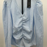 Vero Moda Top V-Neck Ruched Puff Sleeve Gingham Placid Blue White NWT - L VERO MODA
