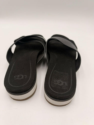 UGG Womens Black Leather Crisscross Strap Slide Sandals Treadlite Size 9