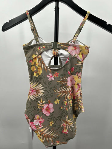 Seafolly Girls olive green one-piece swimsuit Tropical Pattern Size 10