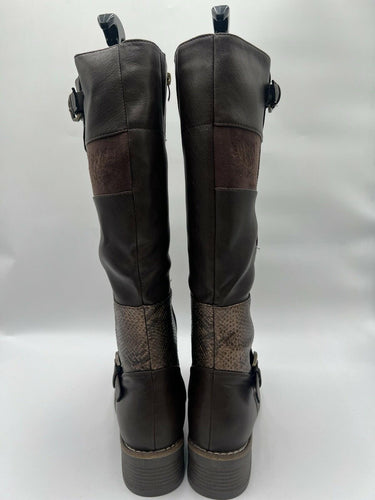 Patrizia Patchwork Knee High Boots Brown Snakeskin Floral Womens Size 42