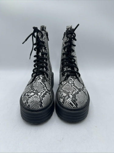 MIA Cortez Snake Print Leather Lace Up/Side Zip Platform Ankle Boots Womens 6.5