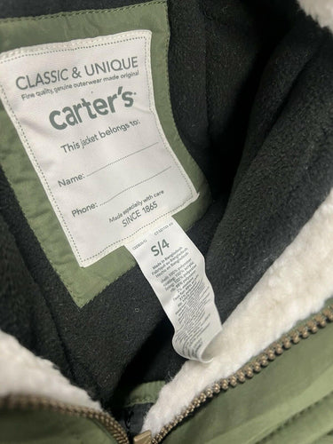 Carters Parka Jacket Girls Olive Green Faux Fur Hood NWT Size S 4
