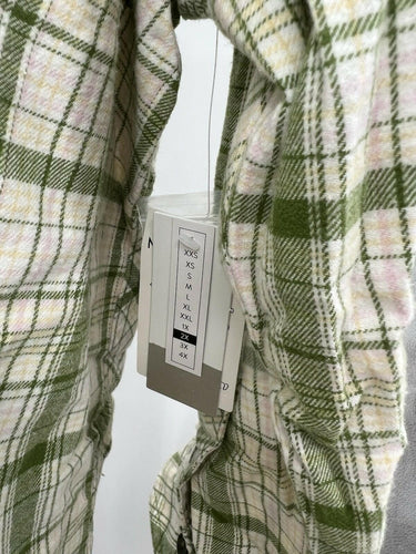 BP  Green Plaid Crop Flannel Shirt Raw Hem Button Up Plus Size 2X BP