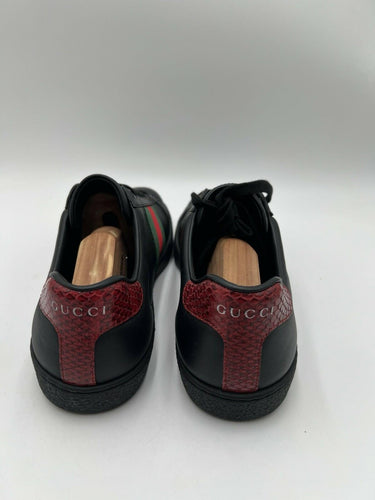Men’s Gucci Ace black leather sneakers web stripe red snake Size 7UK