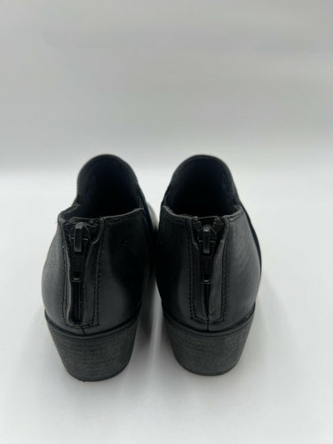 Clarks Black Leather Cross Band Ankle Booties Back Zip Block Heel Size 7.5