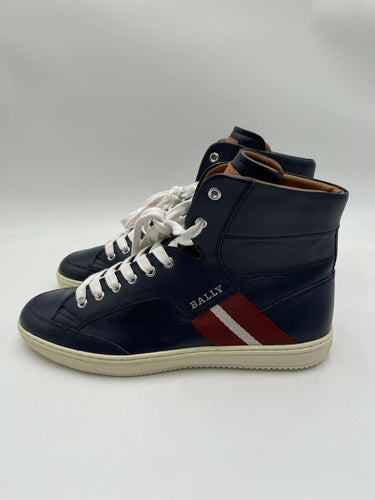 Men’s Bally Oldani Leather High-Top Sneakers Navy Blue Size 10.5D