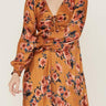 NWD Beyond The Radar Women's Floral Dot Satin Long Sleeve Dress Mustard Size M Beyond The Radar