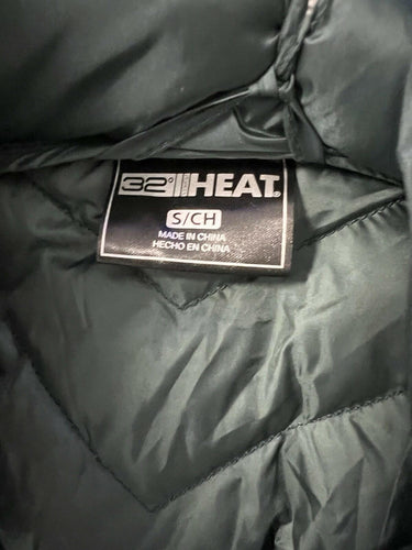 32 Degrees Heat Packable Puffer Jacket Hooded Chevron Quilted Green - S NWT