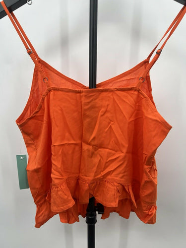 ABOUND Cami Top Orange Ruffle Hem Button Front Adjustable Straps - S