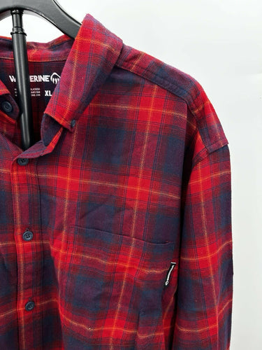 Wolverine red and blue plaid long-sleeve flannel button-up Men’s shirt Size XL Wolverine