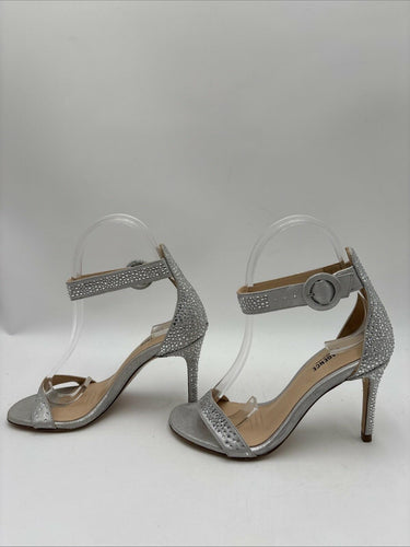 Women’s L'agence Vivienne Crystal Embellished Heel Sandals Silver Size 35