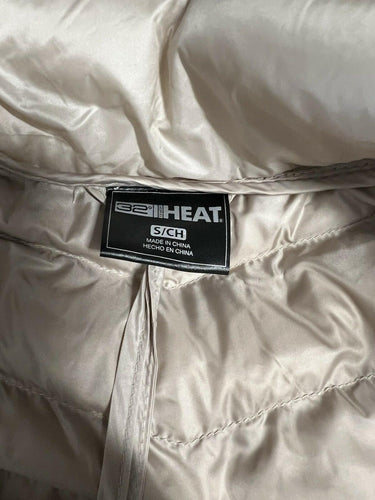 32 Degrees Heat Womens Puffer Jacket Beige Hooded Chevron Quilted NWOT Size S