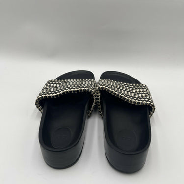 Co Stripe Burlap Pool Slides White/Black Size 41 CO
