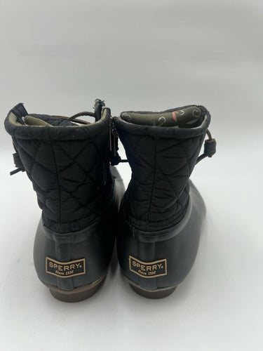 Sperry Saltwater Black Quilted Duck Boots Waterproof Size 7.5