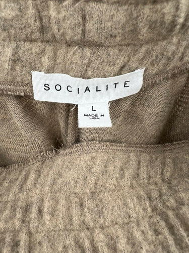 Socialite Cozy Shorts Camel Tan Fuzzy Drawstring Pockets Lounge  L SOCIALITE