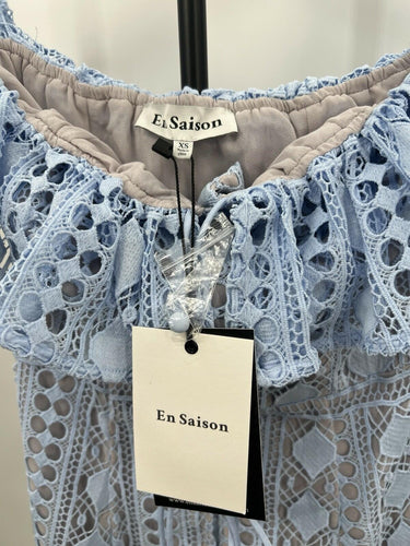 En Saison Dress Womens Off Shoulder Eyelet Lace Crochet Midi Blue Boho NWT XS En Saison