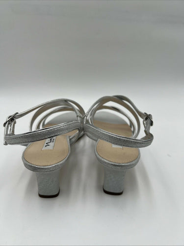 Nina Sandals Woman’s Silver Strappy Genaya-FY Glitter Spool Heel Size 10M Nina