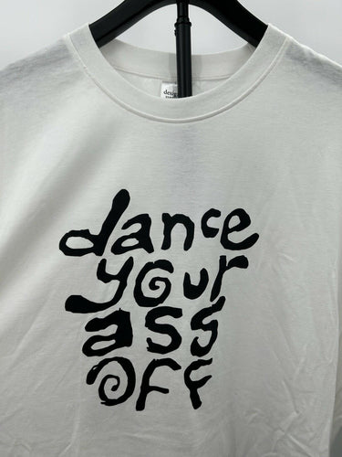 Designs Untitled White crewneck t-shirt features bold, black Graphic Size XL White