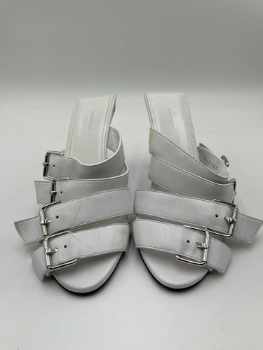 Balenciaga Women's Buckle High-Heel White Leather Sandals Size 37 Balenciaga