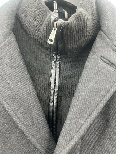 Cole Haan Coat Mens Black Wool Blend Overcoat Knit Bib Zip Mock Neck Topcoat S Cole Haan