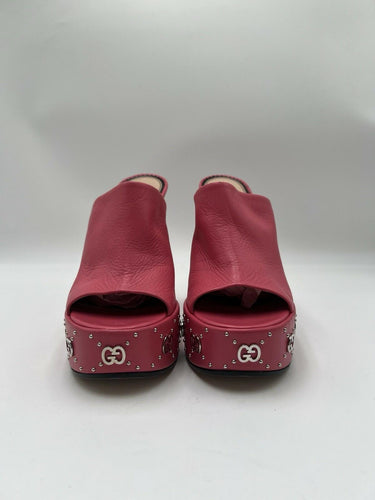Gucci Janaya GG Monogram Studded Platform Mules in pink leather Size 39
