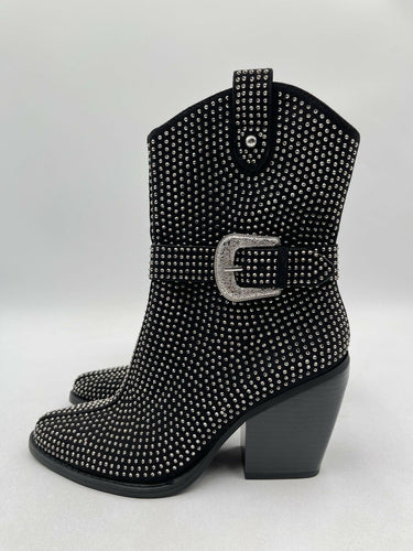 Mix No. 6 Women's Brently Western Boot Black Studded Suede Size 7M Mix No. 6