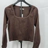 NWT Madewell Brown Ribbed Knit Square Neck Long Sleeve Crop Top Shirt Size L Browns