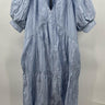 FRAME Dress Light Blue V Neck Puff Sleeve Tiered Crinkle Midi XS/TP FRAME