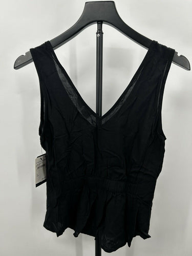 Melrose + Market Woman’s black sleeveless V-neck tank top ruched Front Size S