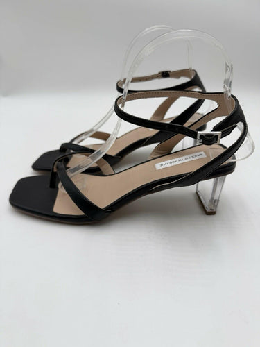 Women’s Saks Fifth Avenue black Leather sandals minimalist Heels Size 8.5M