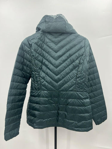 32 Degrees Heat Packable Puffer Jacket Hooded Chevron Quilted Green - S NWT