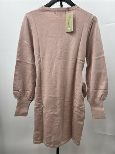 VTSGN Womens Knit Sweater Balloon Sleeve Tie Pink Side XL Vtsgn