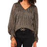 Vince Camuto Women's V-Neck Long-Sleeve Smocked-Cuff Blouse - Rich Black Size L Vince Camuto