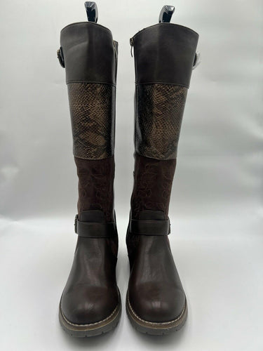 Patrizia Patchwork Knee High Boots Brown Snakeskin Floral Womens Size 42