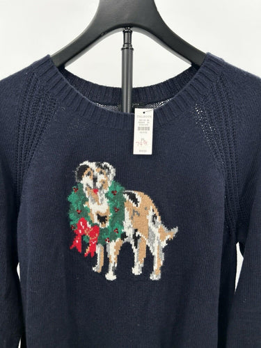 Talbots Navy Crewneck Woman’s Sweater Holiday Dog Size Petite (P)