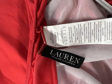 Lauren Ralph Lauren One Piece Swimsuit Red Ruffle V Neck Ruched Wrap 10 Ralph Lauren