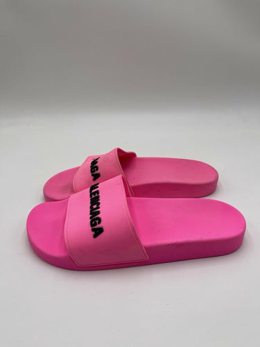 Balenciaga Women's Logo Pool Slides in Fluo Pink Size 10 US
