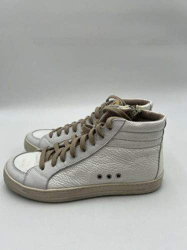P448 White Patent Leather High Top Side Zip Sneakers Size  7