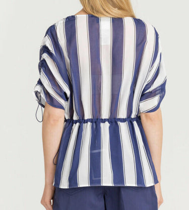 NWT Sportmax Code Womens Astoria Half Sleeve Stripe Blouse Blue Size 12 Sportmax
