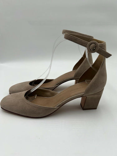 BERNARDO Womens Suede Heels Taupe Beige Ankle Strap Block Heel Size 9.5M