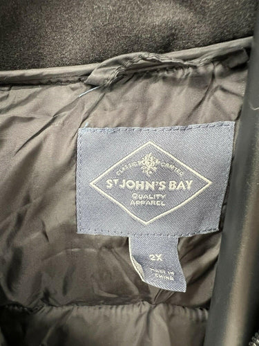 St Johns Bay Puffer Jacket Womens Black Hooded Zip Pockets NWT 2X St. John's Bay